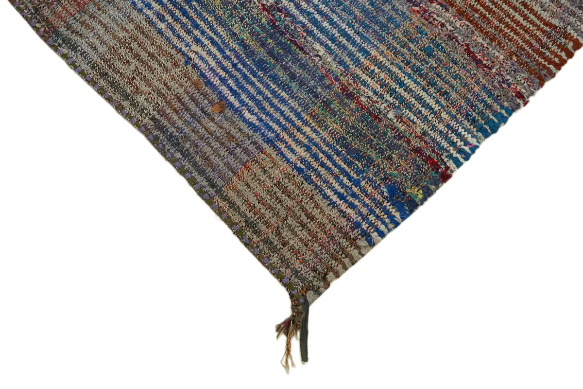 Chaput Çizgili Multi Renk Pamuk Üzerine Yün El Dokuma Kilim-153x331 - Görsel 4