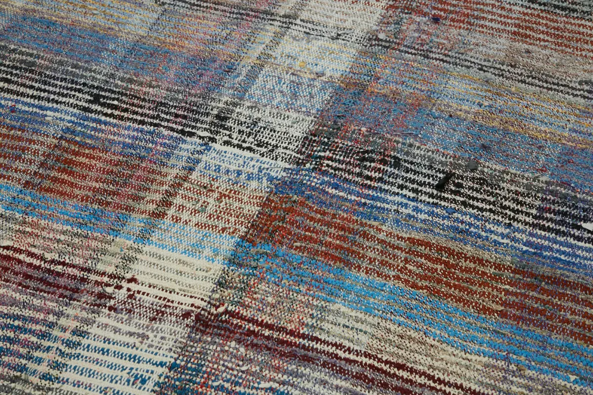 Chaput Çizgili Multi Renk Pamuk Üzerine Yün El Dokuma Kilim-153x331 - Görsel 5