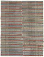 Chaput Çizgili Multi Renk Pamuk Üzerine Yün El Dokuma Kilim-212x270