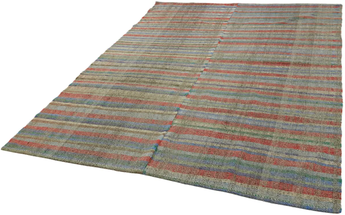 Chaput Çizgili Multi Renk Pamuk Üzerine Yün El Dokuma Kilim-212x270 - Görsel 3