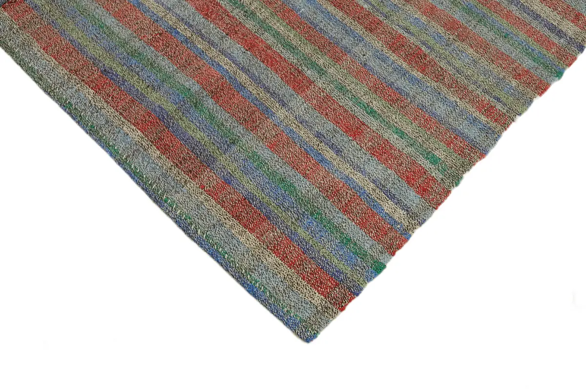 Chaput Çizgili Multi Renk Pamuk Üzerine Yün El Dokuma Kilim-212x270 - Görsel 4