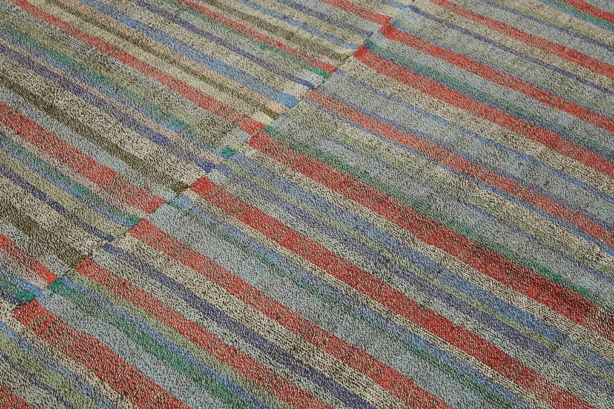 Chaput Çizgili Multi Renk Pamuk Üzerine Yün El Dokuma Kilim-212x270 - Görsel 5