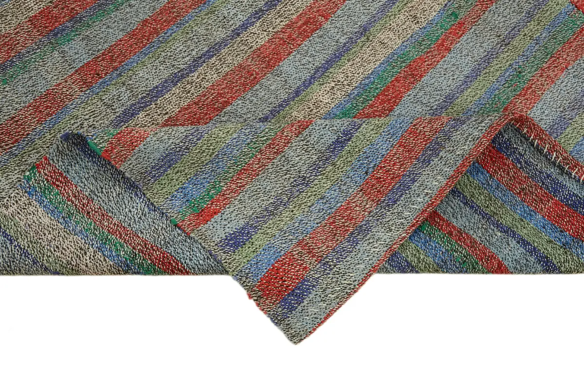 Chaput Çizgili Multi Renk Pamuk Üzerine Yün El Dokuma Kilim-212x270 - Görsel 6