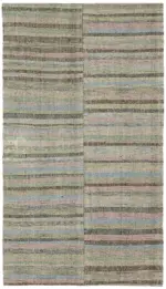 Chaput Çizgili Multi Renk Pamuk Üzerine Yün El Dokuma Kilim-152x262