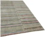 Chaput Çizgili Multi Renk Pamuk Üzerine Yün El Dokuma Kilim-152x262 - Görsel 2