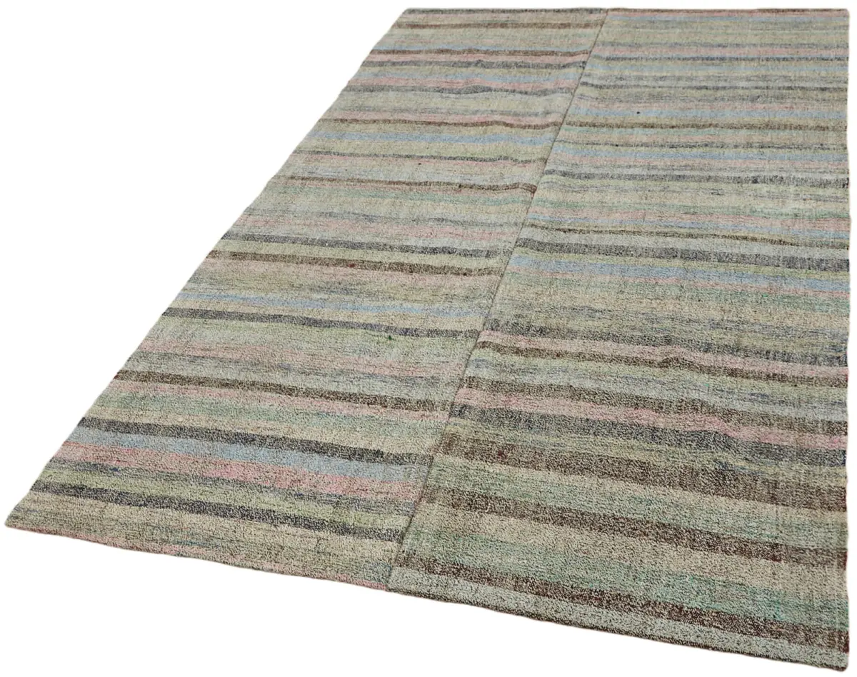 Chaput Çizgili Multi Renk Pamuk Üzerine Yün El Dokuma Kilim-152x262 - Görsel 3