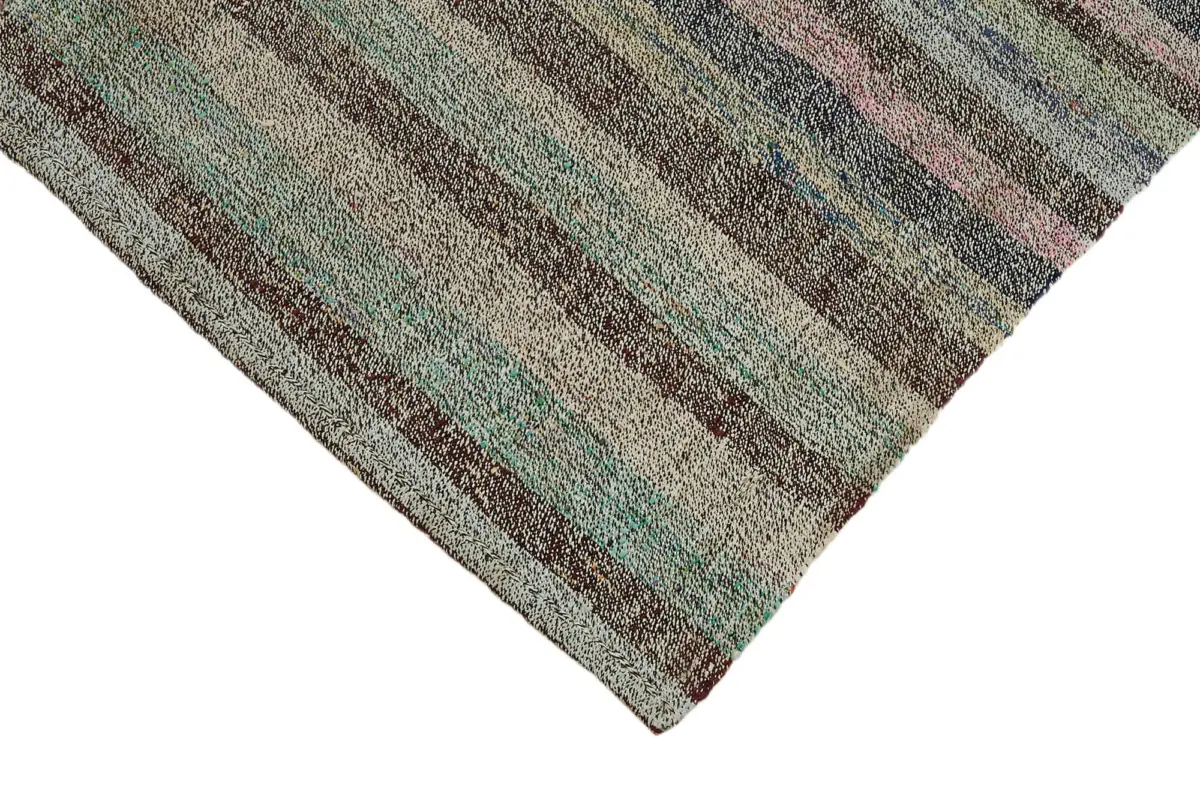 Chaput Çizgili Multi Renk Pamuk Üzerine Yün El Dokuma Kilim-152x262 - Görsel 4