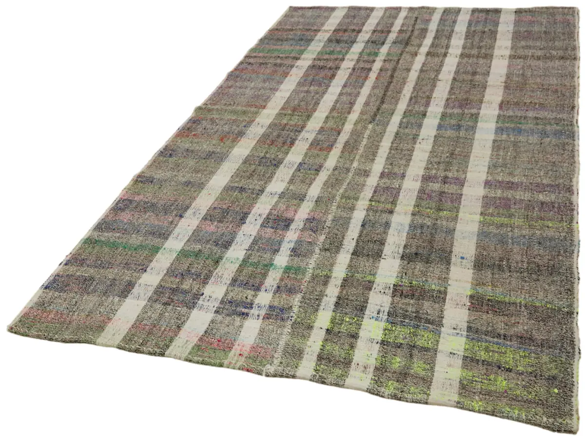 Chaput Çizgili Gri Renk Pagrk Üzerine Yün El Dokuma Kilim-171x297 - Görsel 3