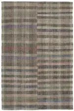 Chaput Çizgili Multi Renk Pamuk Üzerine Yün El Dokuma Kilim-202x320