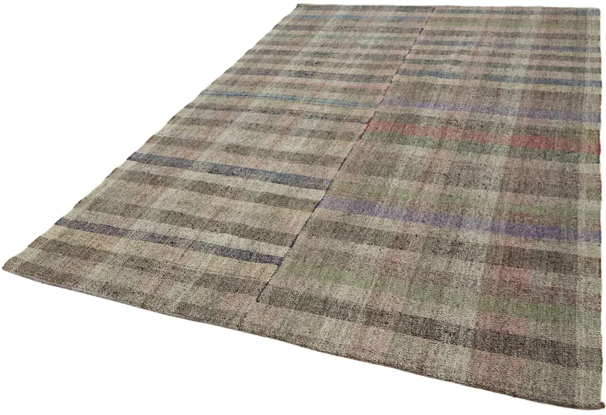 Chaput Çizgili Multi Renk Pamuk Üzerine Yün El Dokuma Kilim-202x320 - Görsel 3