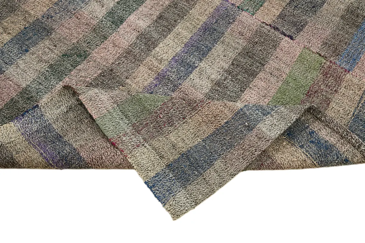 Chaput Çizgili Multi Renk Pamuk Üzerine Yün El Dokuma Kilim-202x320 - Görsel 6