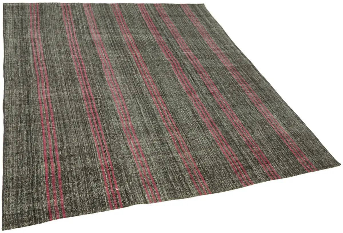 Chaput Çizgili Multi Renk Pamuk Üzerine Yün El Dokuma Kilim-180x204 - Görsel 2