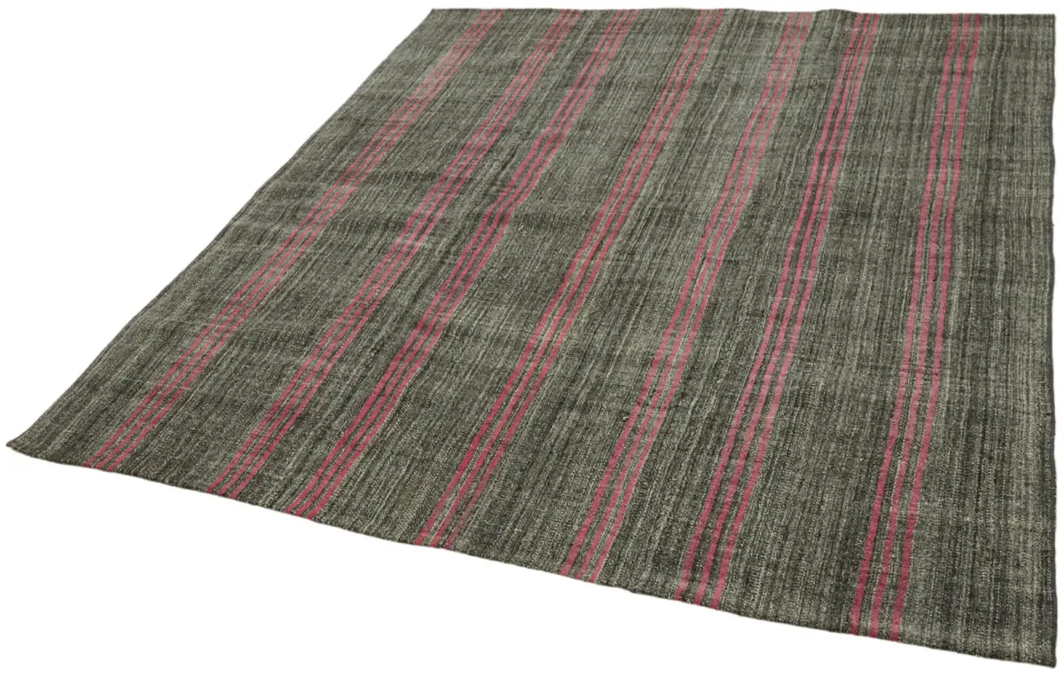 Chaput Çizgili Multi Renk Pamuk Üzerine Yün El Dokuma Kilim-180x204 - Görsel 3
