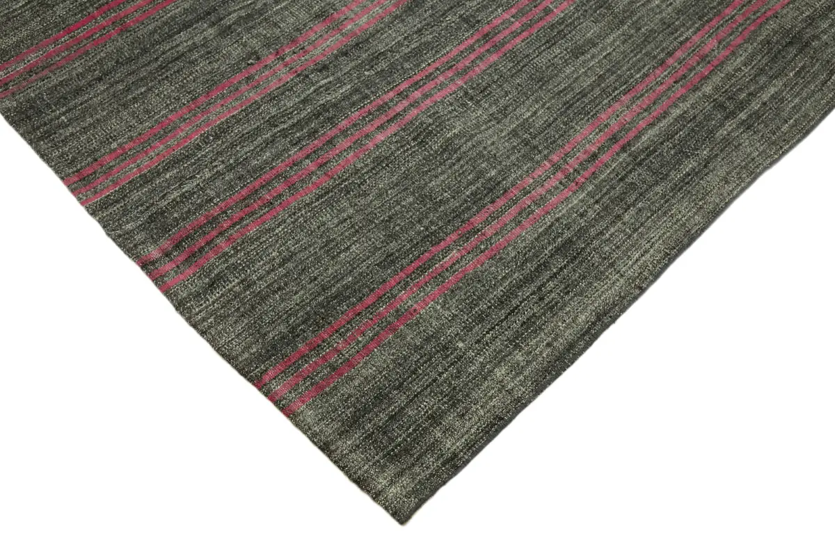 Chaput Çizgili Multi Renk Pamuk Üzerine Yün El Dokuma Kilim-180x204 - Görsel 4