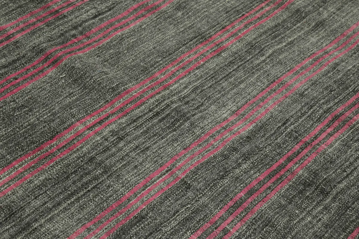 Chaput Çizgili Multi Renk Pamuk Üzerine Yün El Dokuma Kilim-180x204 - Görsel 5