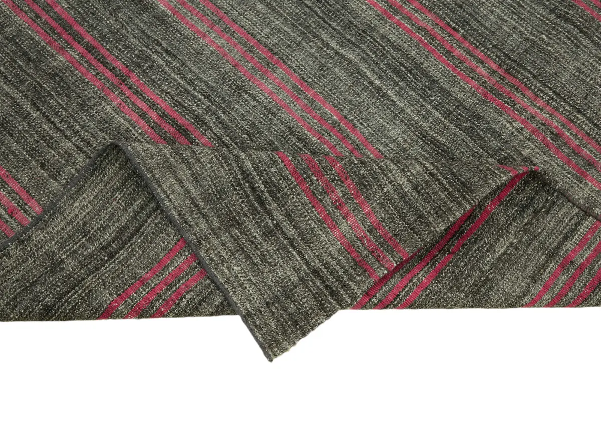 Chaput Çizgili Multi Renk Pamuk Üzerine Yün El Dokuma Kilim-180x204 - Görsel 6