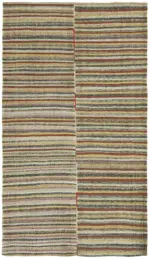 Chaput Çizgili Multi Renk Pamuk Üzerine Yün El Dokuma Kilim-170x290