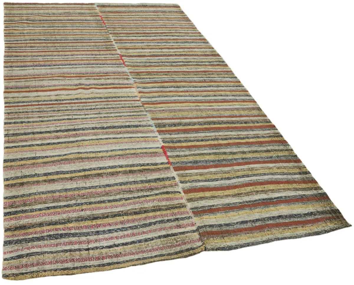 Chaput Çizgili Multi Renk Pamuk Üzerine Yün El Dokuma Kilim-170x290 - Görsel 2