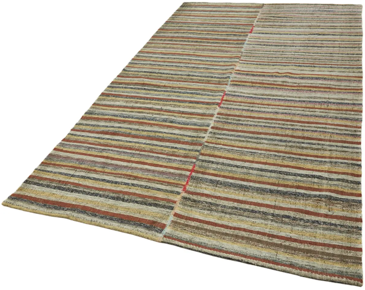 Chaput Çizgili Multi Renk Pamuk Üzerine Yün El Dokuma Kilim-170x290 - Görsel 3