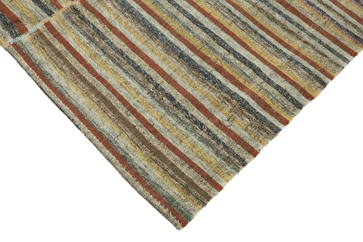 Chaput Çizgili Multi Renk Pamuk Üzerine Yün El Dokuma Kilim-170x290 - Görsel 4