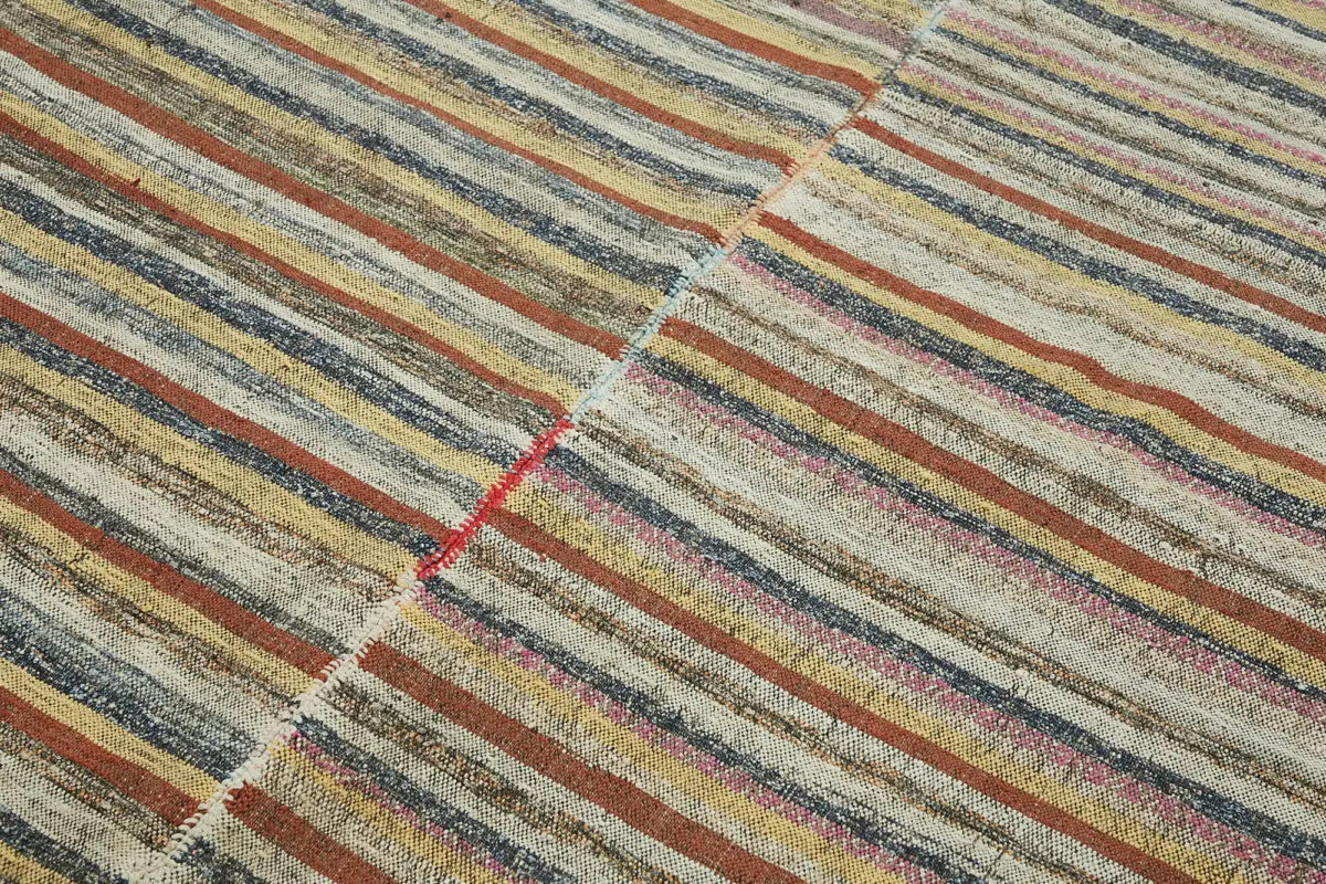 Chaput Çizgili Multi Renk Pamuk Üzerine Yün El Dokuma Kilim-170x290 - Görsel 5
