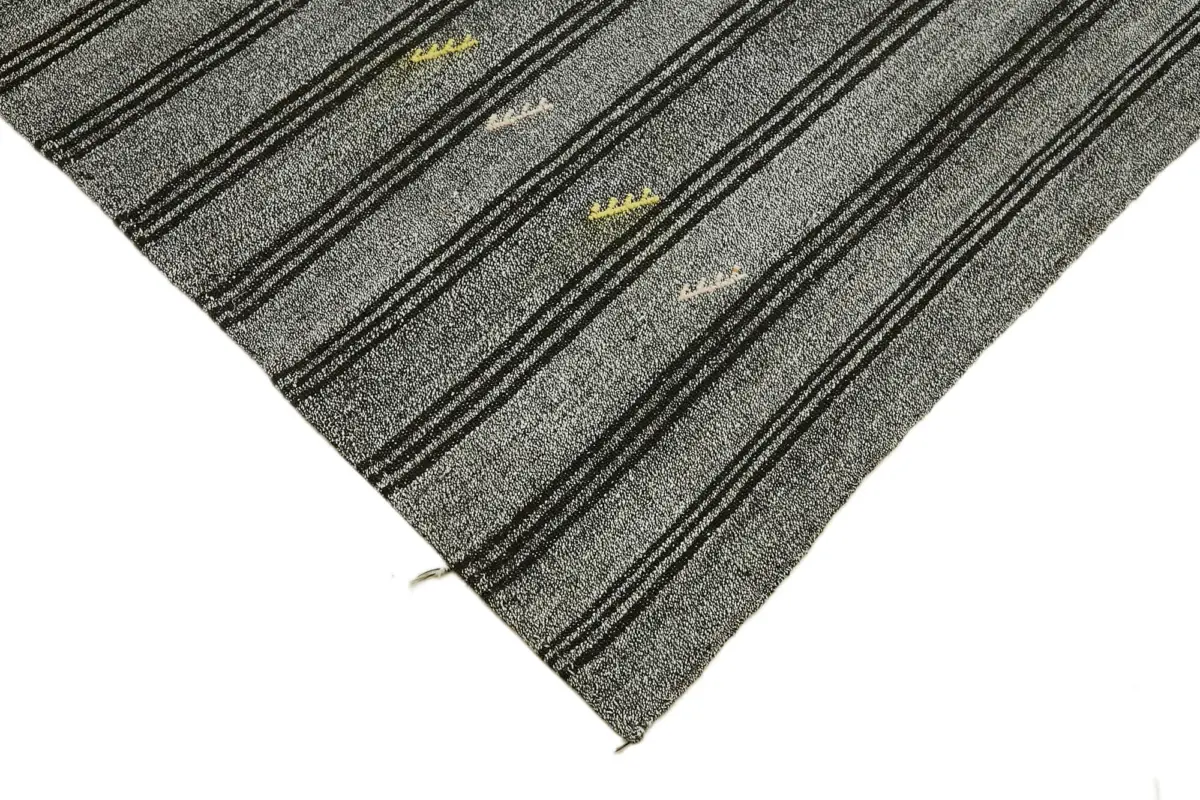 Chaput Çizgili Gri Pamuk Üzerine Yün El Dokum Kilim-197x282 - Görsel 4