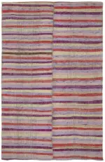 Chaput Çizgili Gri Pamuk Üzerine Yün El Dokum Kilim-200x308