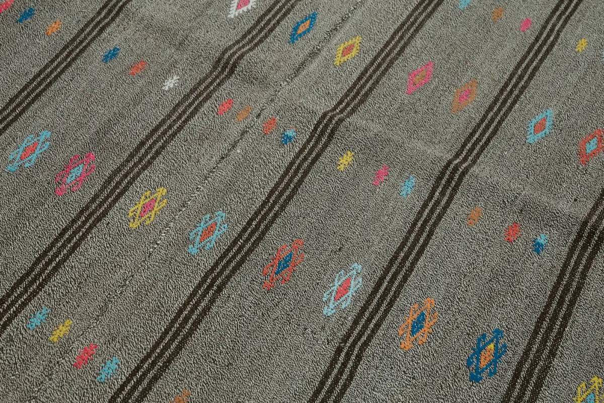 Chaput Çizgili Gri Pamuk Üzerine Yün El Dokum Kilim-205x290 - Görsel 5