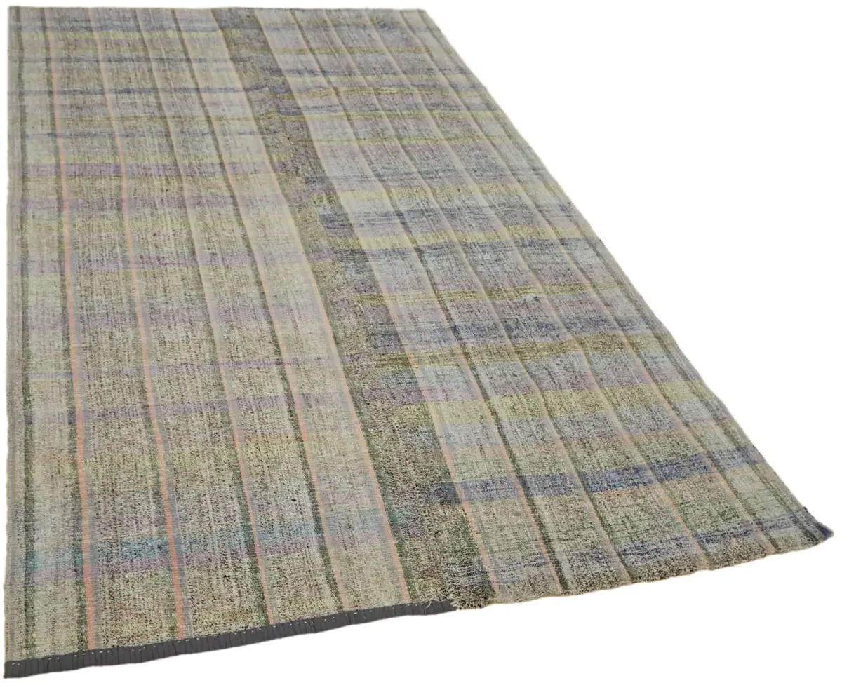 Chaput Çizgili Gri Pamuk Üzerine Yün El Dokum Kilim-164x265 - Görsel 2