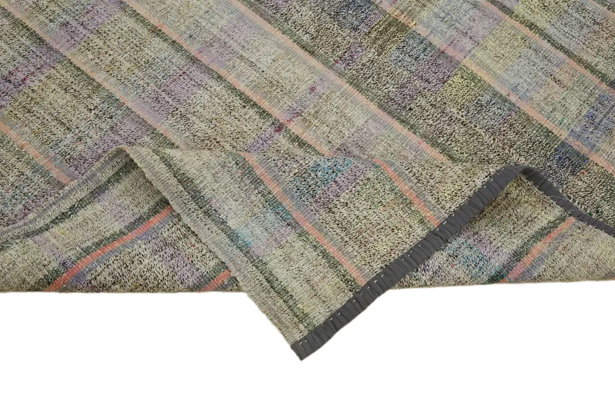 Chaput Çizgili Gri Pamuk Üzerine Yün El Dokum Kilim-164x265 - Görsel 6