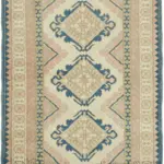 Anadolu Eskitme Bej Pamuk Üzerine Yün El Dokuma Halı-153x213