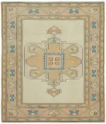 Anadolu Eskitme Bej Pamuk Üzerine Yün El Dokuma Halı-161x182