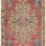 Anadolu Eskitme Pembe Pamuk Üzerine Yün El Dokuma Halı-140x236