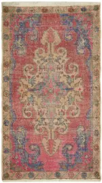 Anadolu Eskitme Pembe Pamuk Üzerine Yün El Dokuma Halı-140x236