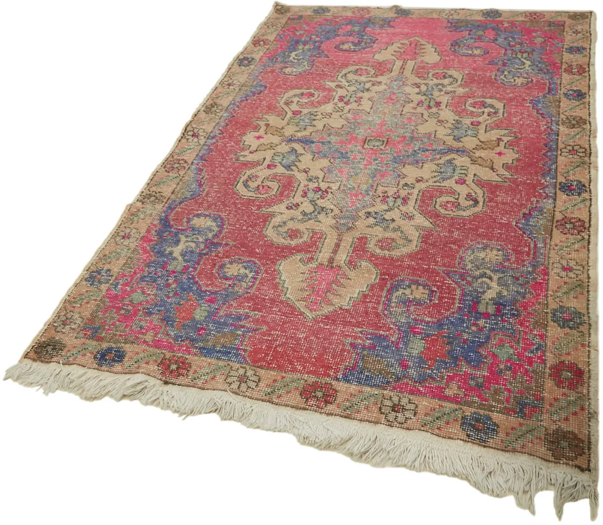 Anadolu Eskitme Pembe Pamuk Üzerine Yün El Dokuma Halı-140x236 - Görsel 3