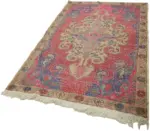 Anadolu Eskitme Pembe Pamuk Üzerine Yün El Dokuma Halı-140x236 - Görsel 3