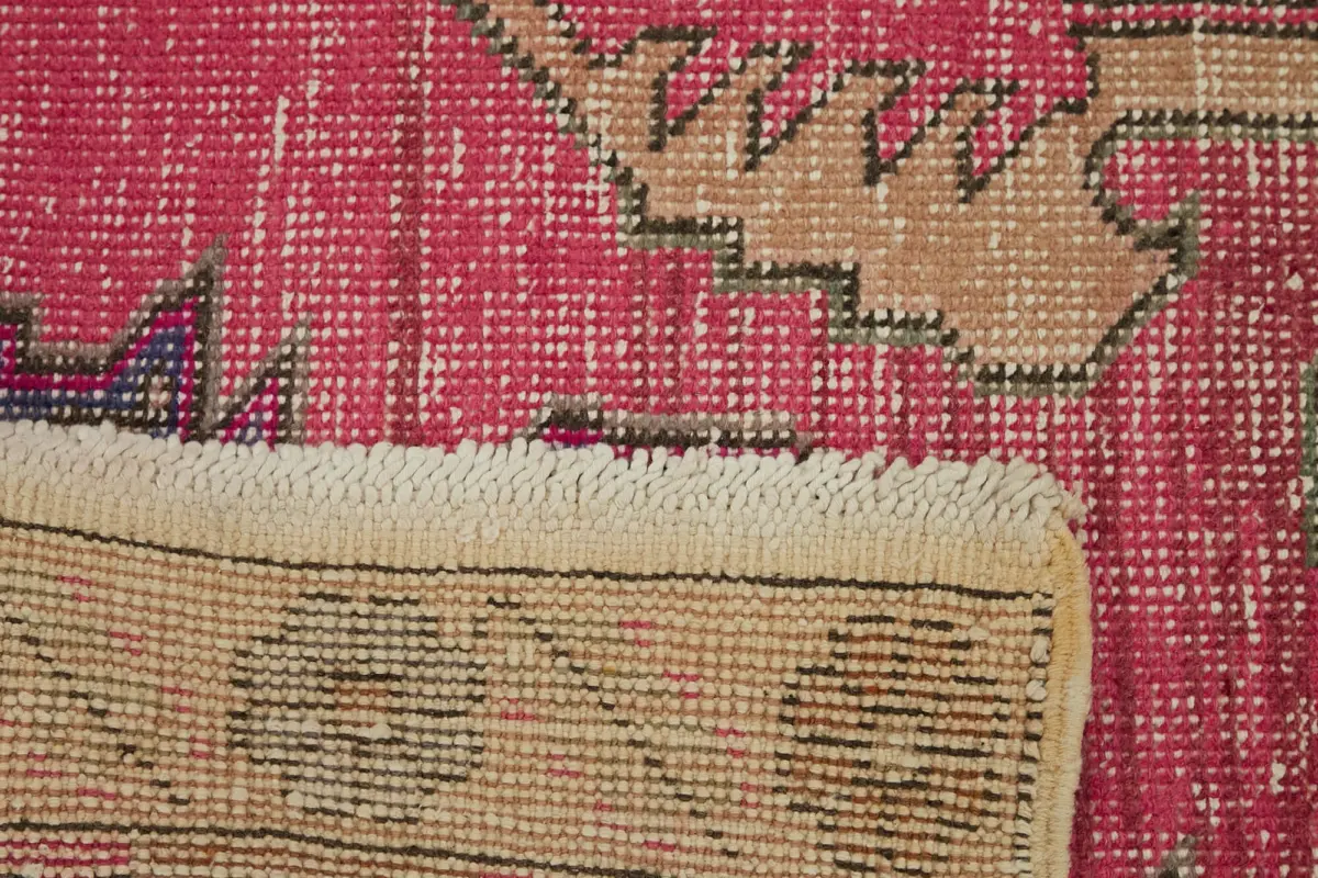 Anadolu Eskitme Pembe Pamuk Üzerine Yün El Dokuma Halı-140x236 - Görsel 6