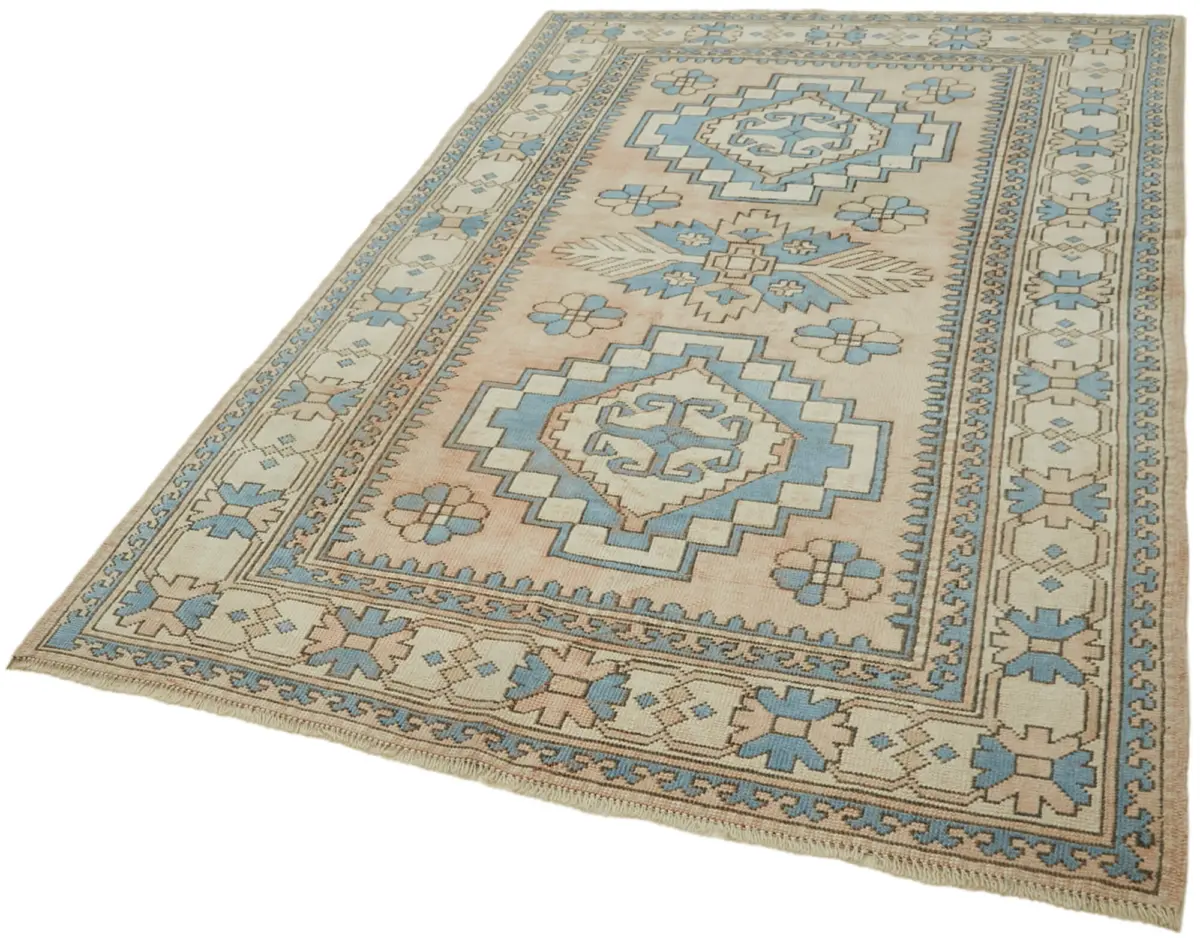 Anadolu Eskitme Bej Pamuk Üzerine Yün El Dokuma Halı-152x238 - Görsel 3