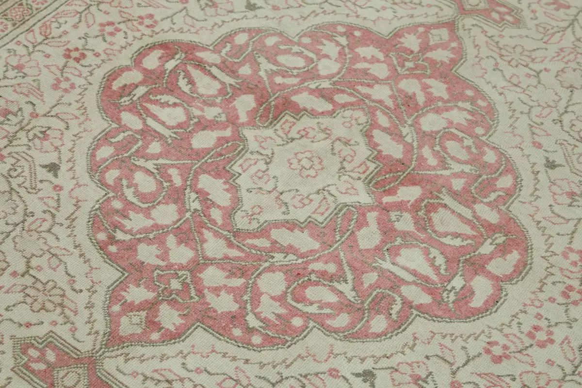 Anadolu Eskitme Bej Pamuk Üzerine Yün El Dokuma Halı-153x220 - Görsel 5