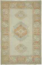 Anadolu Eskitme Bej Pamuk Üzerine Yün El Dokuma Halı-151x228