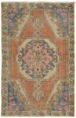 Anadolu Eskitme Bej Pamuk Üzerine Yün El Dokuma Halı-134x209