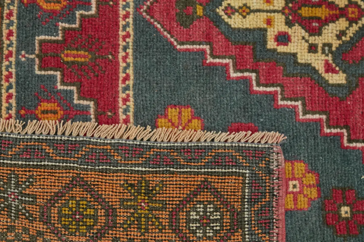 Anadolu Eskitme Mavi Pamuk Üzerine Yün El Dokuma Halı-131x222 - Görsel 6