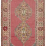 Anadolu Eskitme Pembe Pamuk Üzerine Yün El Dokuma Halı-115x219