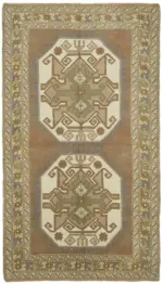 Anadolu Eskitme Bej Pamuk Üzerine Yün El Dokuma Halı-152x263