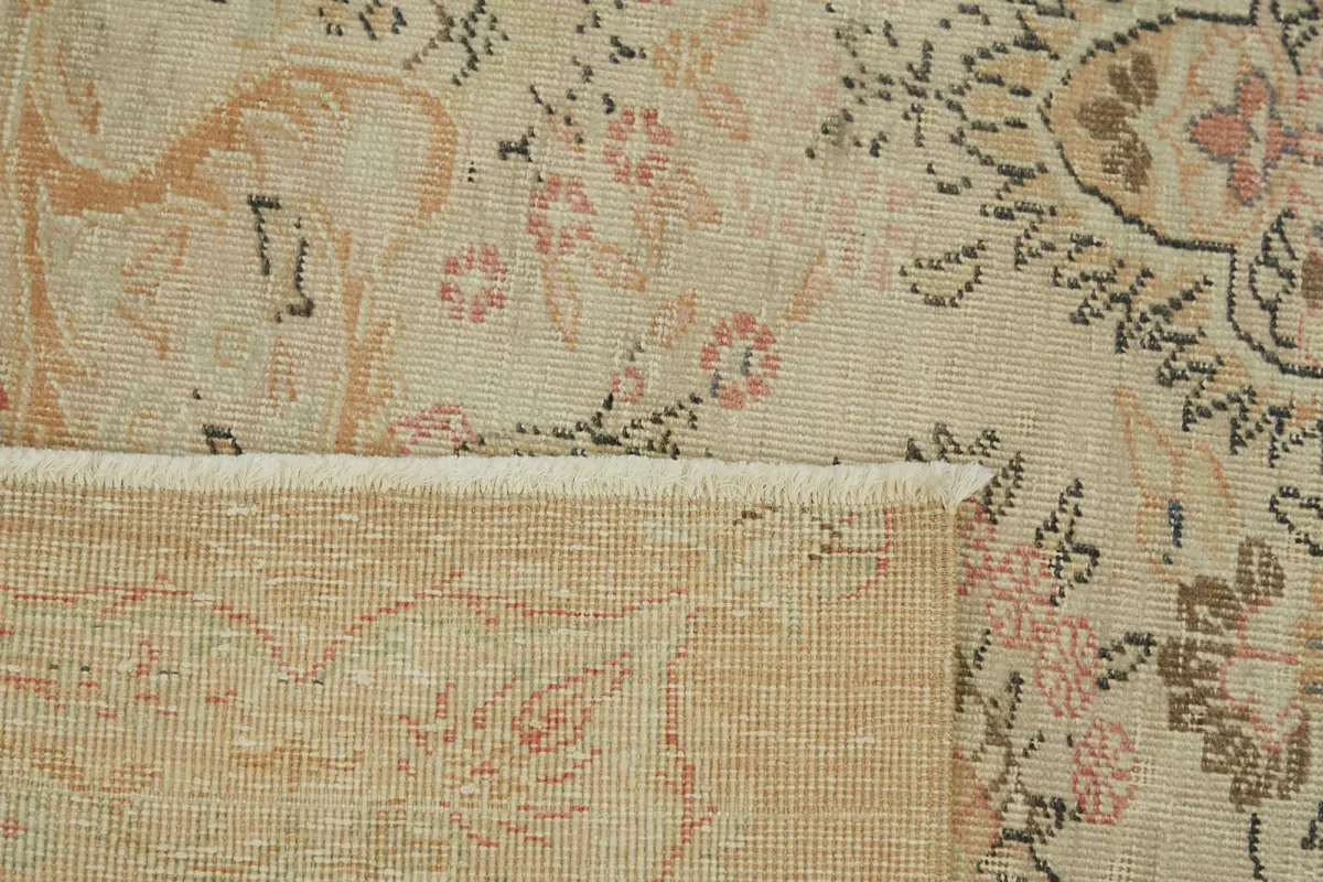 Anadolu Eskitme Bej Pamuk Üzerine Yün El Dokuma Halı-137x208 - Görsel 6