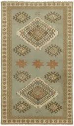 Anadolu Eskitme Mavi Pamuk Üzerine Yün El Dokuma Halı-127x211