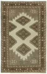 Anadolu Eskitme Bej Pamuk Üzerine Yün El Dokuma Halı-140x214