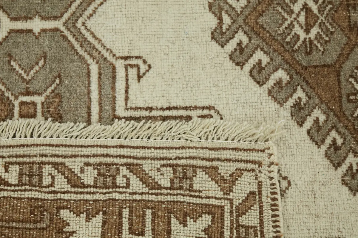 Anadolu Eskitme Bej Pamuk Üzerine Yün El Dokuma Halı-140x214 - Görsel 6