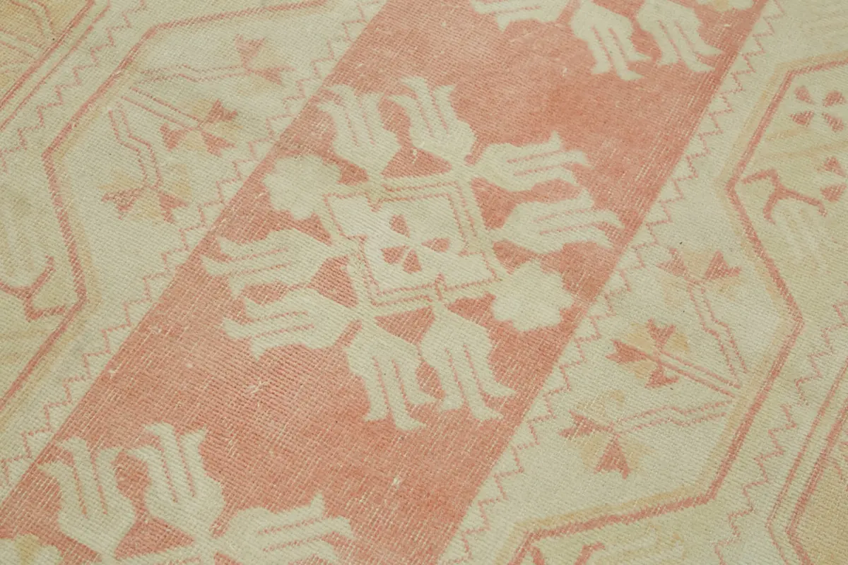 Anadolu Eskitme Bej Pamuk Üzerine Yün El Dokuma Halı-116x212 - Görsel 5