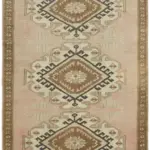 Anadolu Eskitme Bej Pamuk Üzerine Yün El Dokuma Halı-124x188